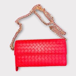 Bottega Veneta Red Intrecciato Woven Leather Continental Wallet (Authentic